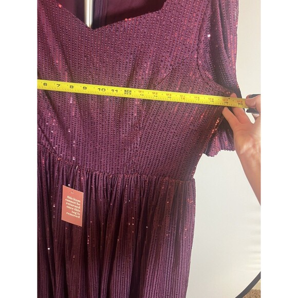 Ivy City Co Clara Dress Plum Sequins Fit Flare Puff Sleeve Holiday XXL  NWT - Picture 4 of 14